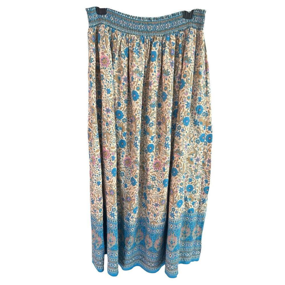 Natural Life Maxi Skirt Womens Sz Large Floral Long Cottage Boho Artsy Smocked